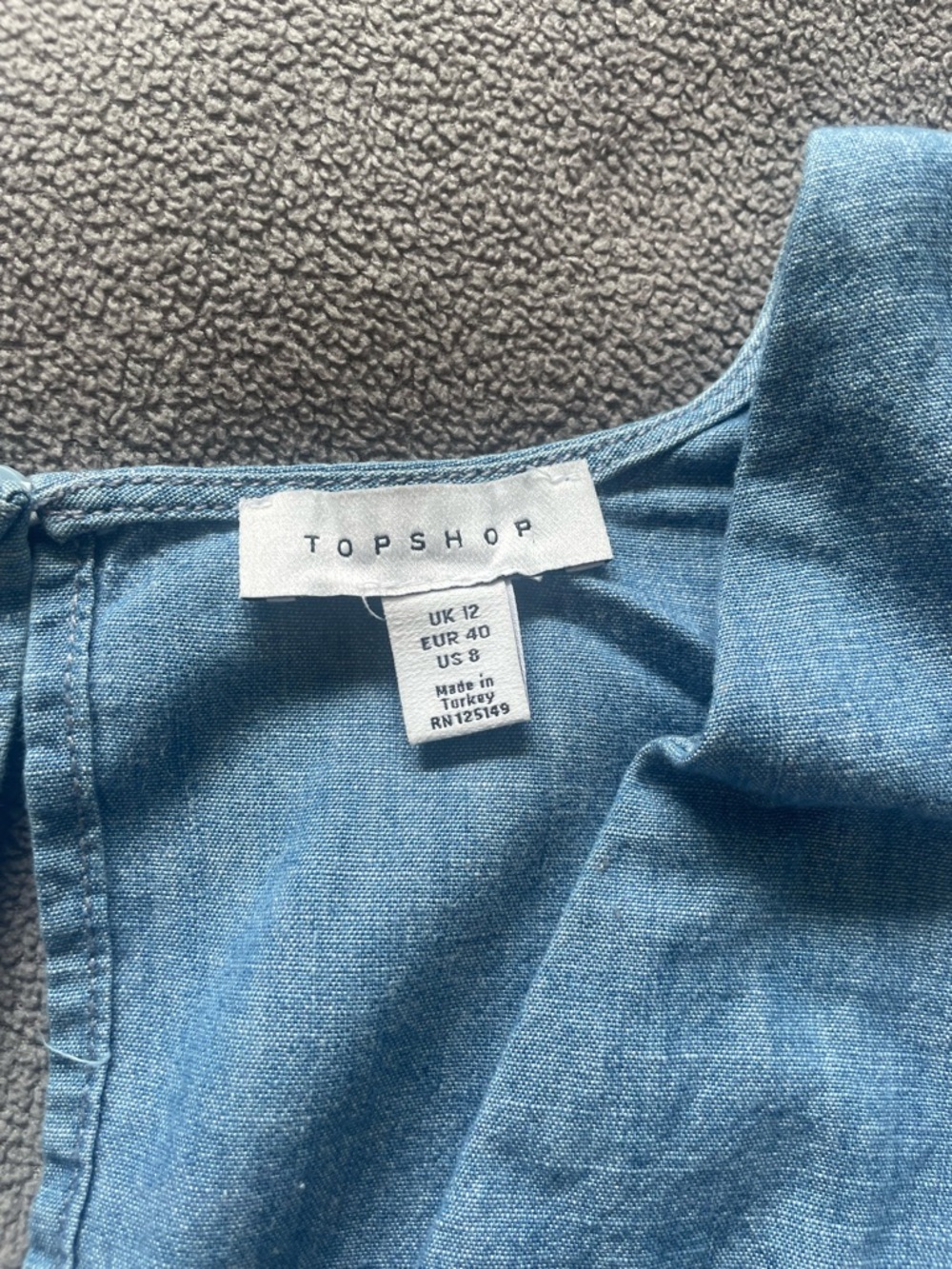 Topshop US 8 Chambray Denim Look Wrap Dress Flutter Sleeve Belted Midi Blue - Picture 9 of 11